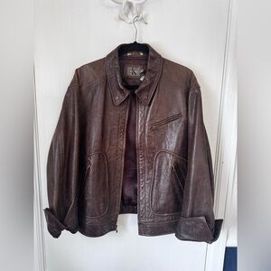 VINTAGE RARE Calvin Klein Dark Brown Leather Jacket